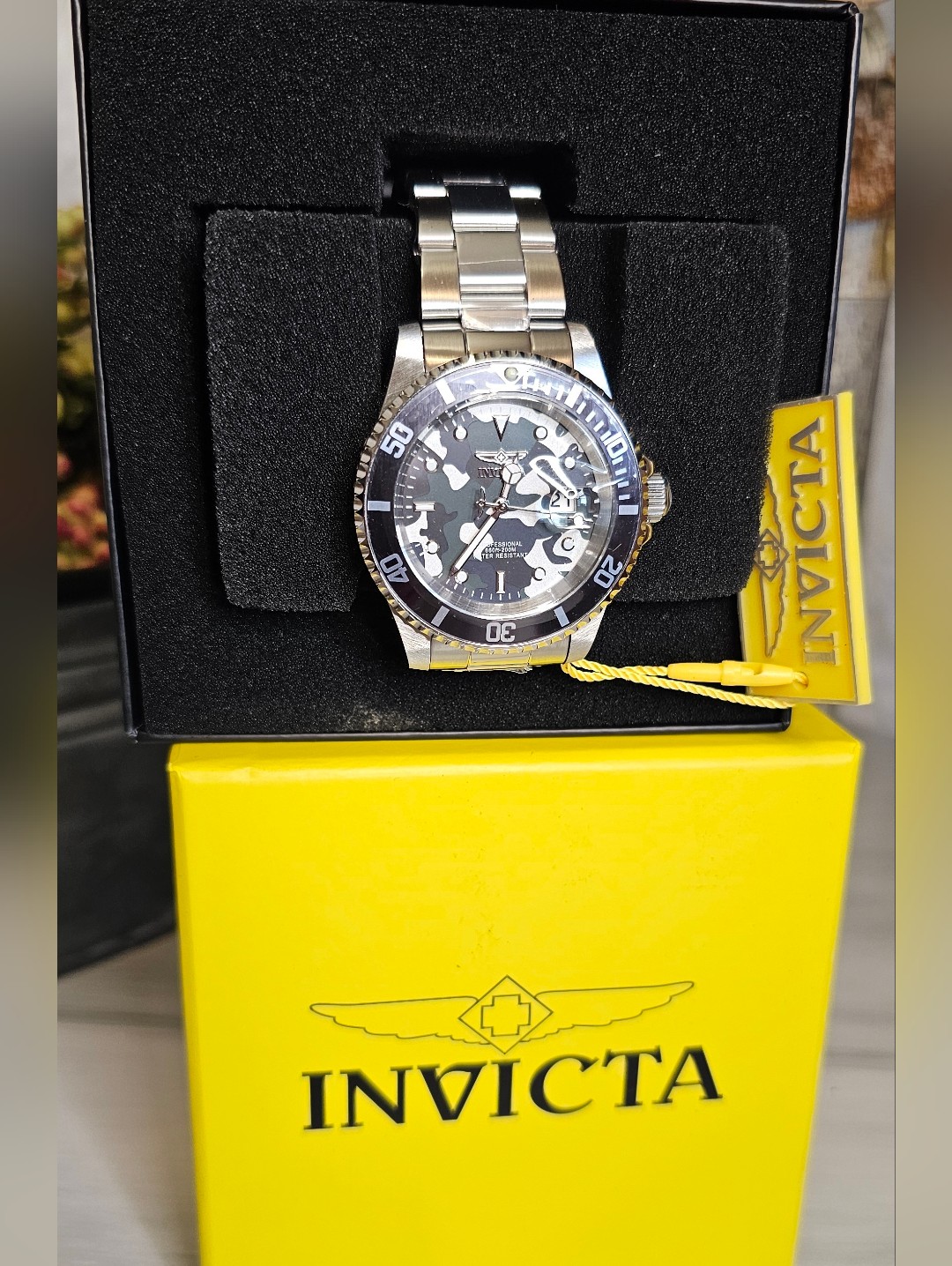 Invicta Silver And Black Camo Dial Stainless Steel Watch